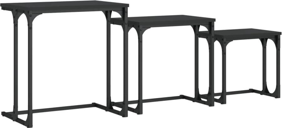The Living Store 3-delige Tafeltjesset bewerkt hout zwart Salontafel Set Industrieel Meubilair Houten Salontafel Zwarte Salontafel Multifunctionele Salontafel