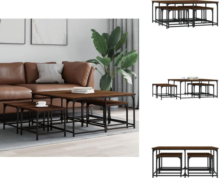 VidaXL Nesttafel Nesttafels Bijzettafel Banktafel 5-delige Tafeltjesset bewerkt hout bruin eikenkleur