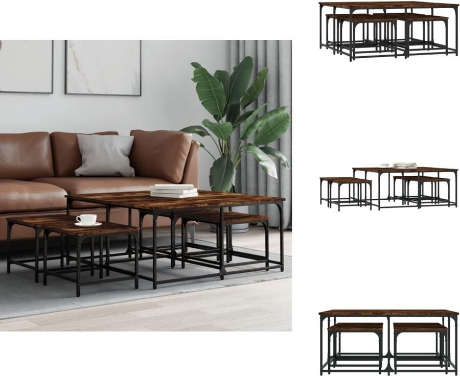 VidaXL Nesttafel Nesttafels Bijzettafel Banktafel 5-delige Tafeltjesset bewerkt hout gerookt eikenkleurig