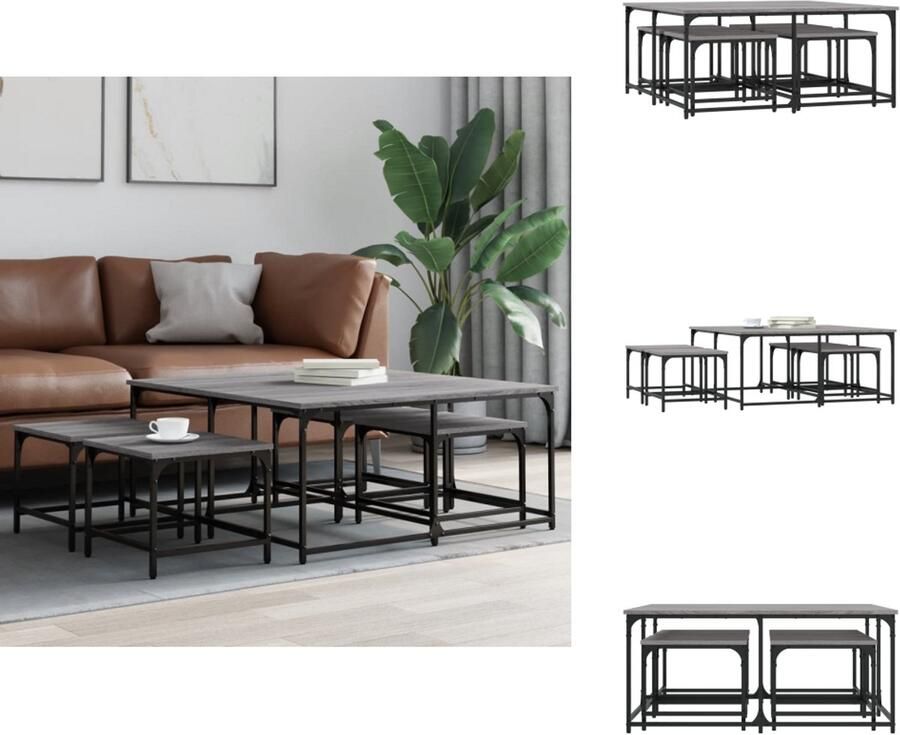 VidaXL Nesttafel Nesttafels Bijzettafel Banktafel 5-delige Tafeltjesset bewerkt hout grijs sonoma