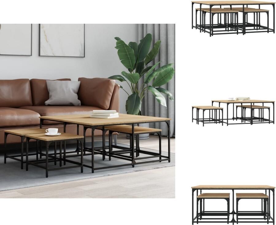 VidaXL Nesttafel Nesttafels Bijzettafel Banktafel 5-delige Tafeltjesset bewerkt hout sonoma eikenkleurig