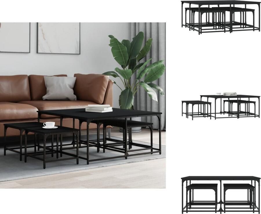 VidaXL Nesttafel Nesttafels Bijzettafel Banktafel 5-delige Tafeltjesset bewerkt hout zwart