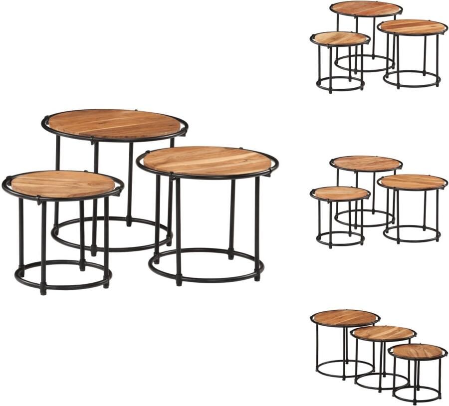 VidaXL Nesttafel Nesttafels Bijzettafel Banktafel Tafeltjesset 3 st massief acaciahout