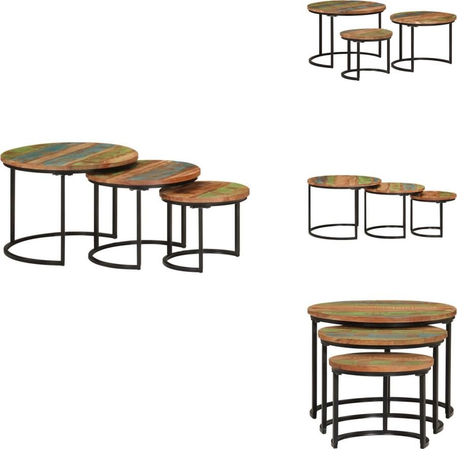 VidaXL Nesttafel Nesttafels Bijzettafel Banktafel -Tafeltjesset-3-st-massief-gerecycled-hout