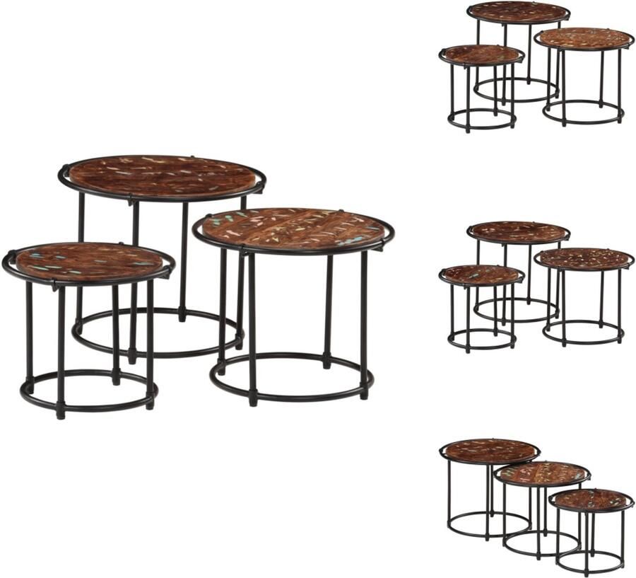 VidaXL Nesttafel Nesttafels Bijzettafel Banktafel Tafeltjesset 3 st massief gerecycled hout