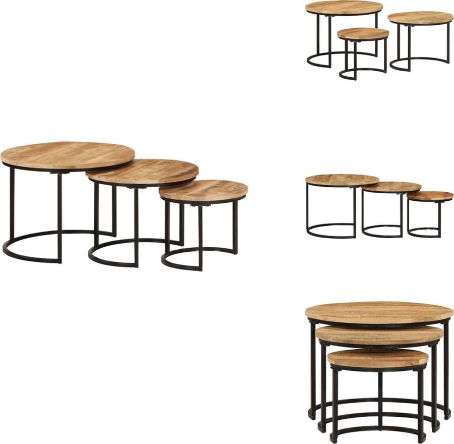 VidaXL Nesttafel Nesttafels Bijzettafel Banktafel -Tafeltjesset-3-st-massief-ruw-mangohout