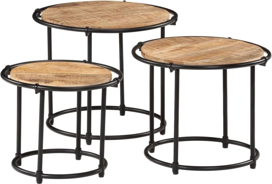 VidaXL Nesttafel Nesttafels Bijzettafel Banktafel Tafeltjesset 3 st massief ruw mangohout