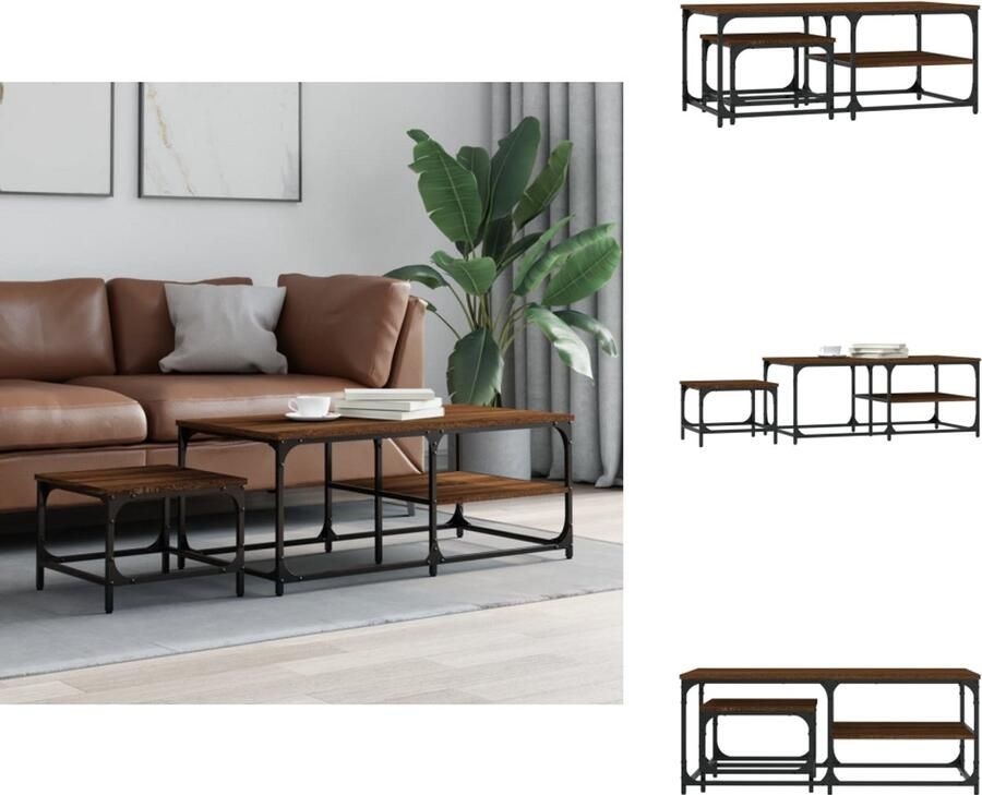 VidaXL Nesttafel Nesttafels Bijzettafel Tafeltjesset 2-delige Tafeltjesset bewerkt hout bruin eikenkleur