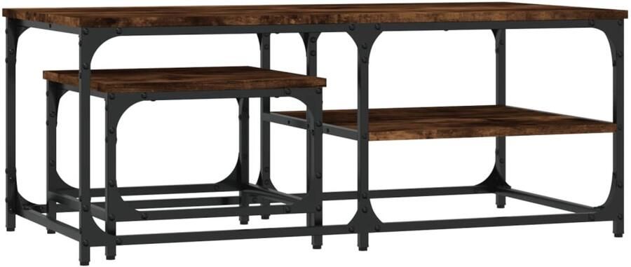 VidaXL Tafeltjesset 2-delig Gerookt Eiken Hout Salontafel Bijzettafel Nestkasten Houten Salontafel Multifunctionele Tafel