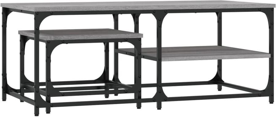 The Living Store 2-delige Tafeltjesset bewerkt hout grijs sonoma eikenkleurig Tafels Salontafel Bijzettafel Tv-meubel Industriële Meubelen