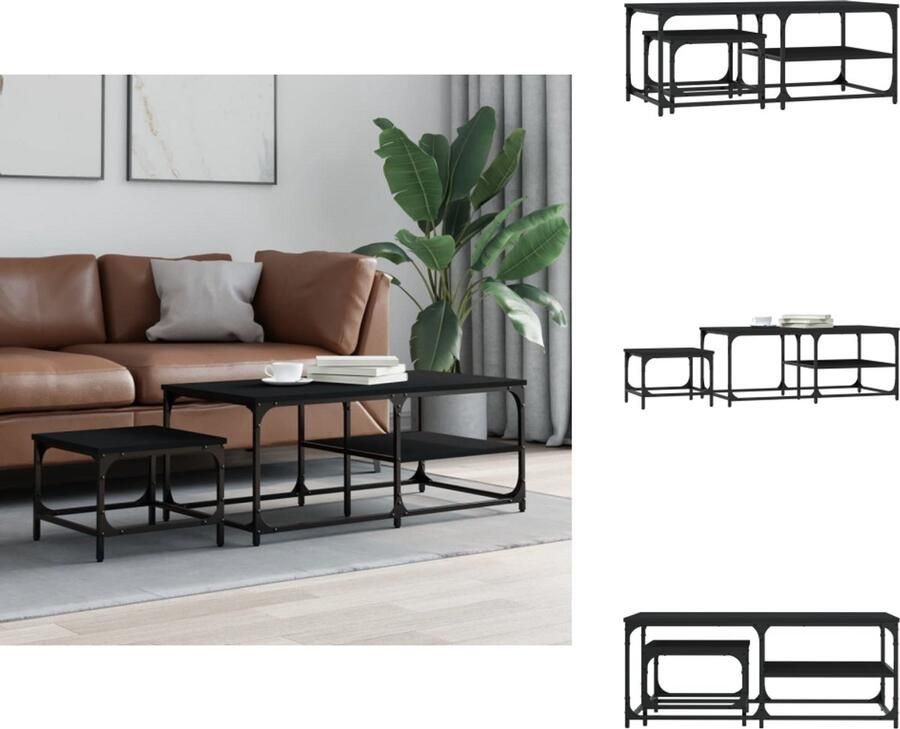 VidaXL Nesttafel Nesttafels Bijzettafel Tafeltjesset 2-delige Tafeltjesset bewerkt hout zwart