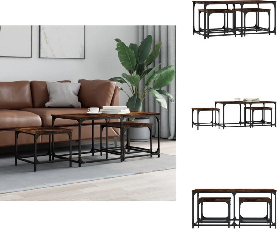 VidaXL Nesttafel Nesttafels Bijzettafel Tafeltjesset 3-delige Tafeltjesset bewerkt hout gerookt eikenkleurig