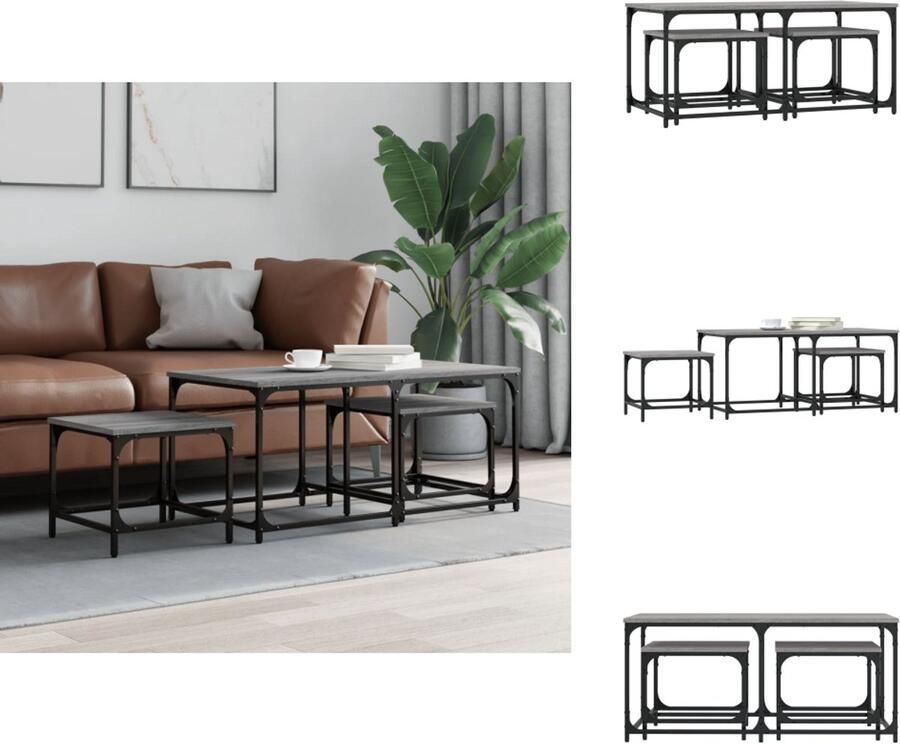 VidaXL Nesttafel Nesttafels Bijzettafel Tafeltjesset 3-delige Tafeltjesset bewerkt hout grijs sonoma