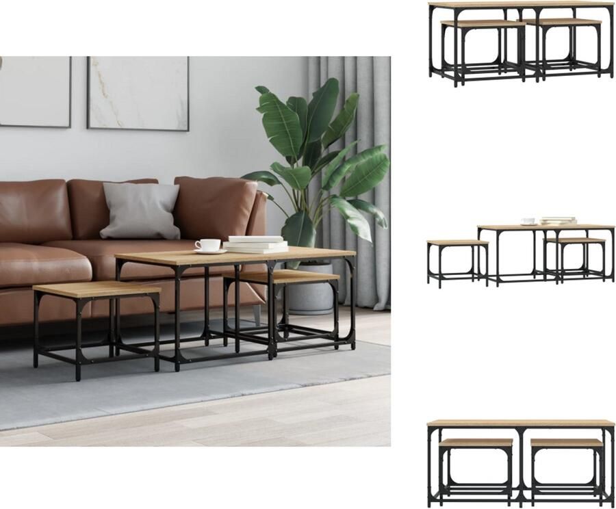 VidaXL Nesttafel Nesttafels Bijzettafel Tafeltjesset 3-delige Tafeltjesset bewerkt hout sonoma eikenkleurig