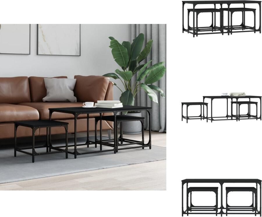 VidaXL Nesttafel Nesttafels Bijzettafel Tafeltjesset 3-delige Tafeltjesset bewerkt hout zwart
