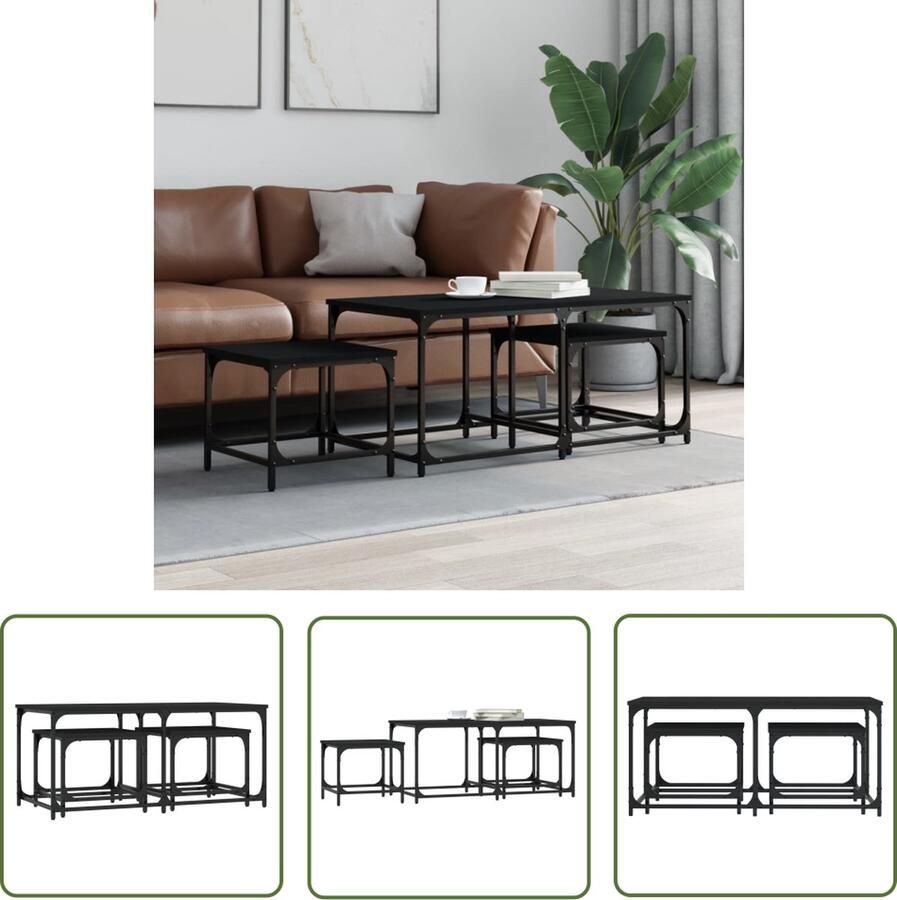 The Living Store Salontafels In elkaar passend Hout maten Stabiel en vochtbestendig Salontafel Nesttafeltjes Bijzet Tafels Houten Meubilair Zwarte Meubels