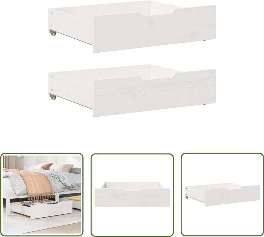 The Living Store Bedlades 2 st 75x55x16 cm massief grenenhout wit Bedladekast Onderbedopslag Slaapkamerspullen Kasten Opslaan Wit Meubilair