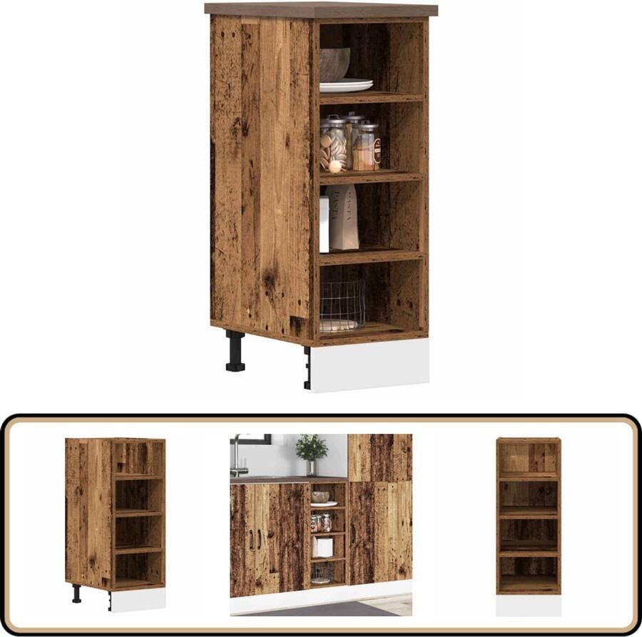 The Living Store Onderkast 30x44 5x81 5 cm bewerkt hout oud houtkleurig Keukenonderkast Houten Kast Opbergkast Keukenopstelling Vintage Kast