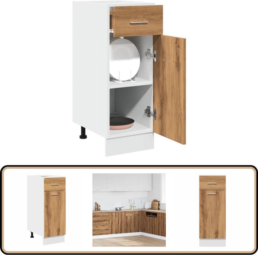 VidaXL Onderkast 30x46x81 5 cm Bewerkt hout Eiken Keukenonderkast Ladekast Opslagoplossing Houten Kast Eiken Kleur