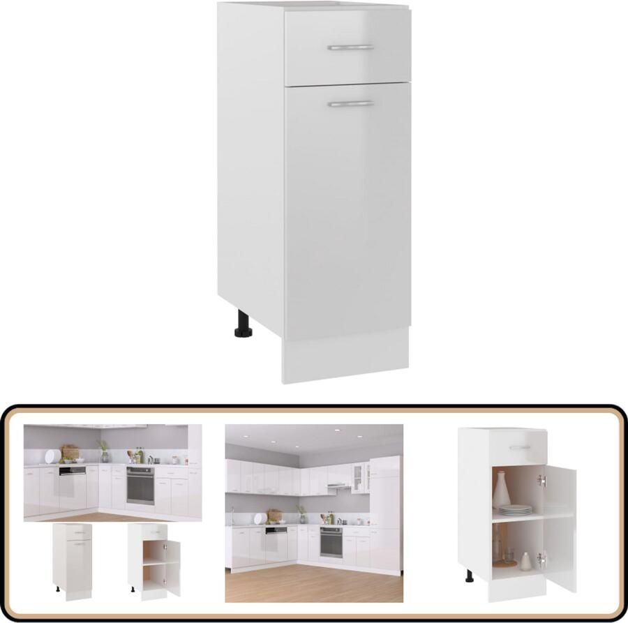 VidaXL Onderkast 30x46x81 5 cm Hoogglans wit Keukenonderkast Lades Opslagoplossing Witte Keuken Houten Keukenmeubel