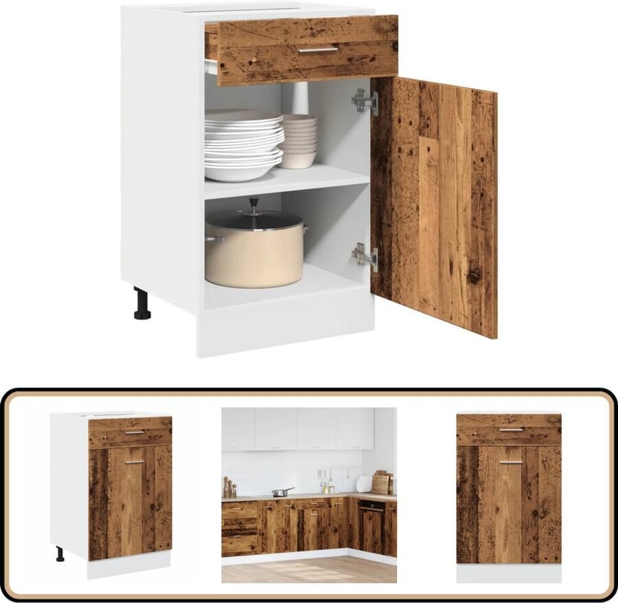 VidaXL Onderkast 50x46x81 5 cm Oud Houtkleurig Keukenonderkast Houten Kast Ladekast Opbergkast Keukenopslag