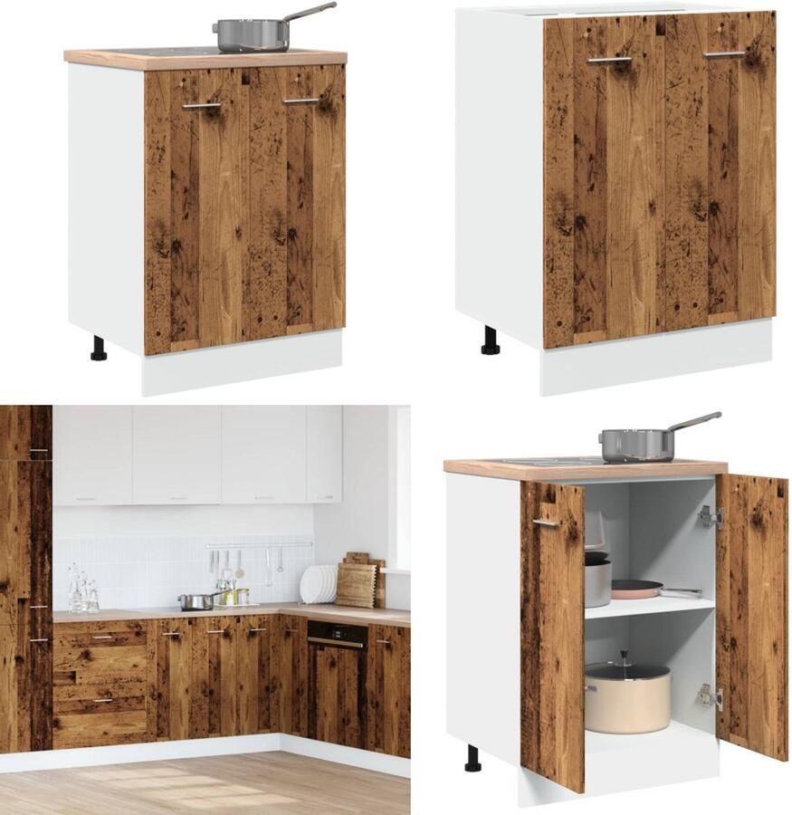 VidaXL Onderkast 60x46x81 5 cm bewerkt hout oud houtkleurig Onderkast Onderkasten Keukenkast Keukenkastje