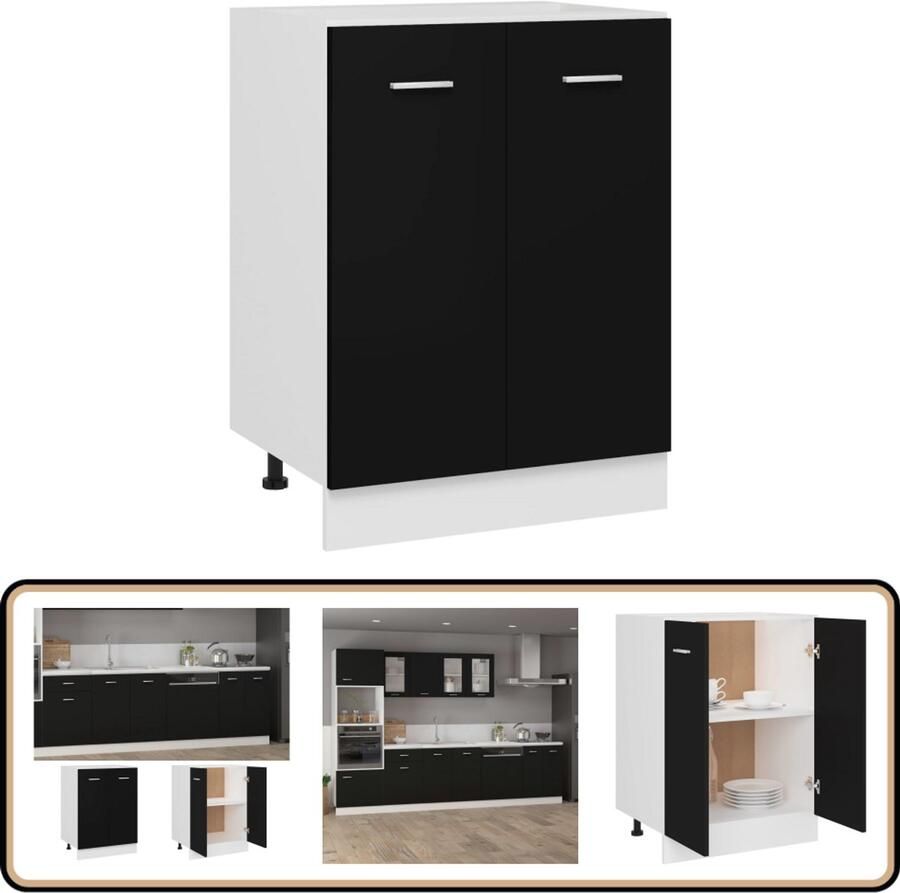 VidaXL Onderkast 60x46x81 5 cm Bewerkt Hout Zwart Opbergkast Keukenopslag Houten Kast Zwarte Kast Kookeiland Opslag