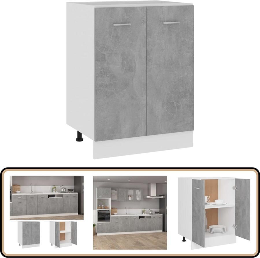 VidaXL Onderkast 60x46x81 5 cm Bewerkte Hout Betongrijs Opbergkast Keukenopslag Houten Kast Betonnen Grijze Kast Kookeiland Opslag