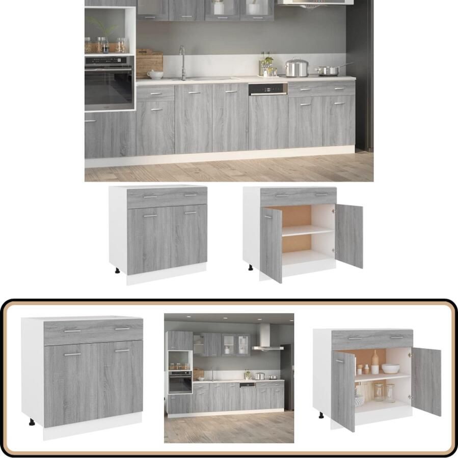 VidaXL Onderkast 80x46x81 5 cm Grijs Sonoma Eiken Keuken Kast Lades Onderkasten Houten Kast Grijze Kast