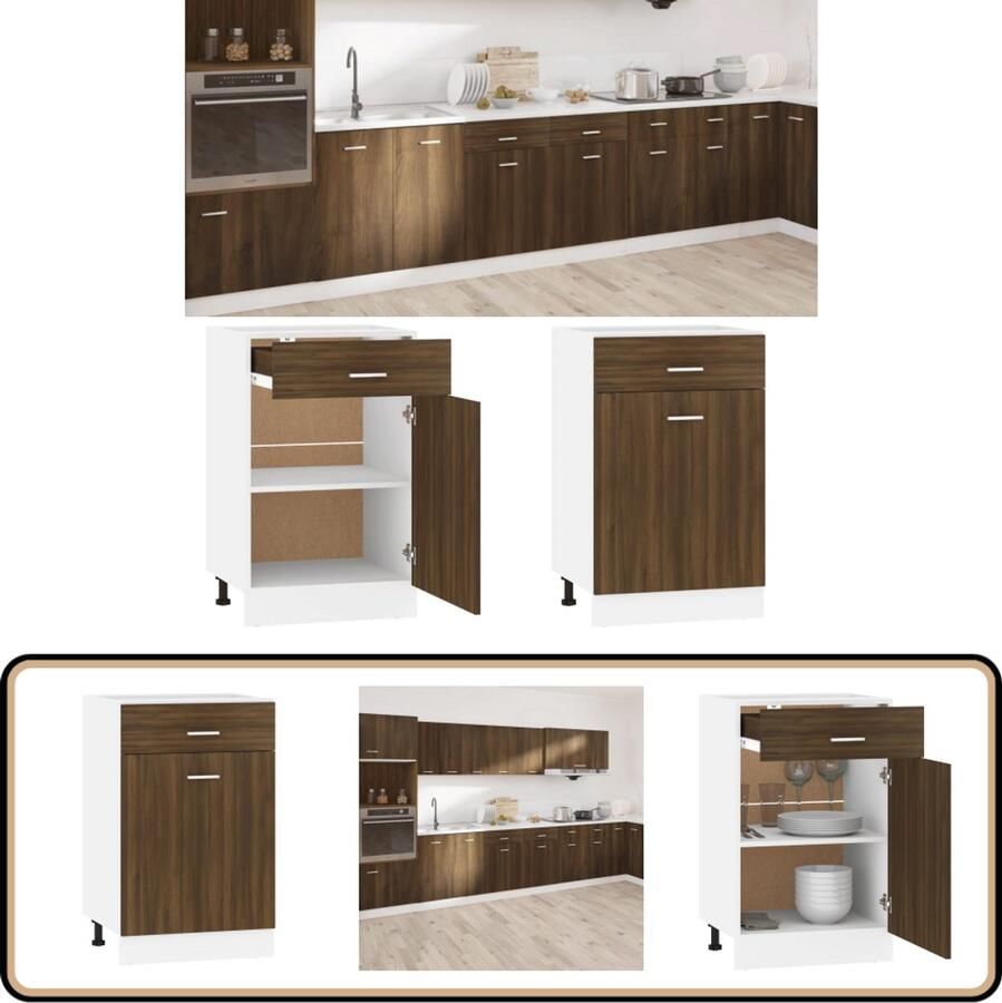VidaXL Onderkast Bruin Eiken 50x46x81 5 cm Keukenkast Onderkast Lades Bergruimte Houten Kast