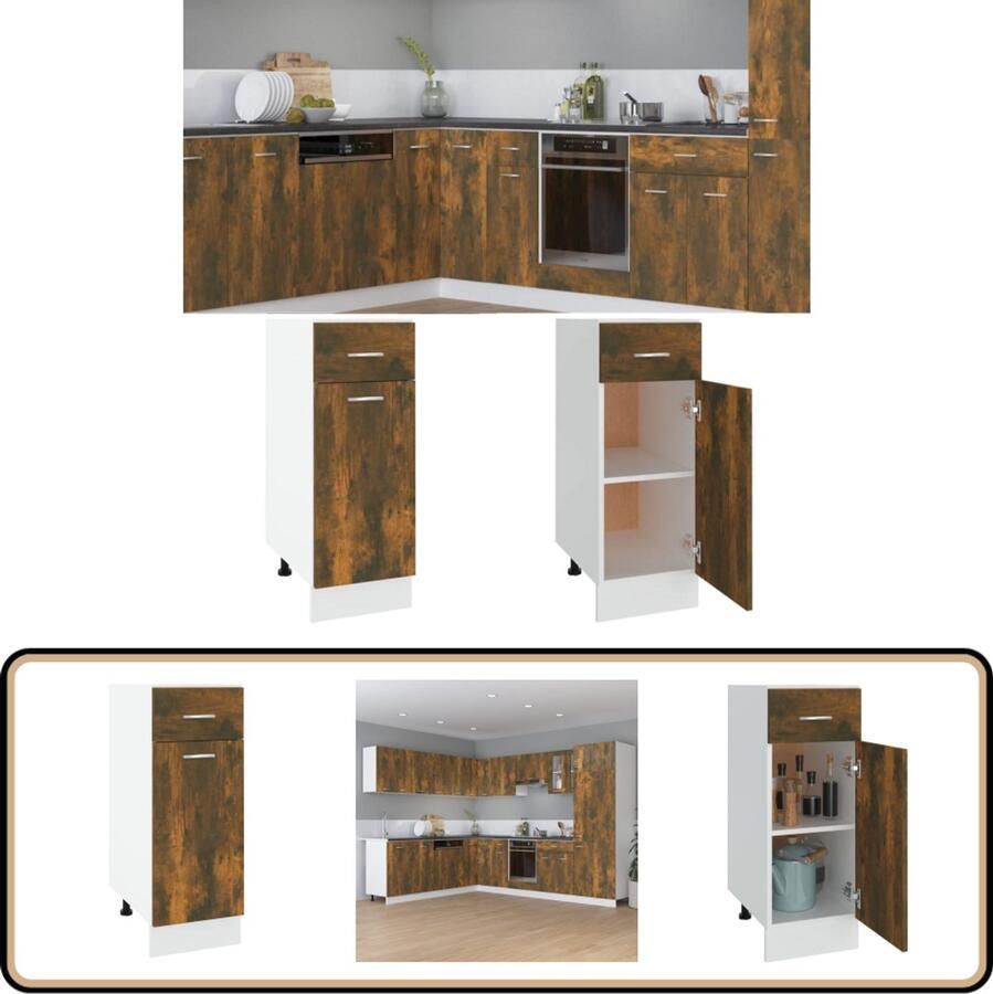 VidaXL Onderkast Gerookt Eiken 30x46x81 5 cm Keukenonderkasten Lades Houten Keukenkast Bergruimte Keuken Keukenmeubilair