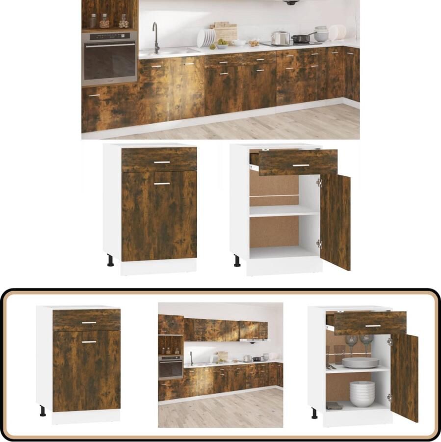 VidaXL Onderkast Gerookt Eiken Stijlvol en Functioneel Keukenonderkast Lades Houten Kast Bruine Kast Bergruimte