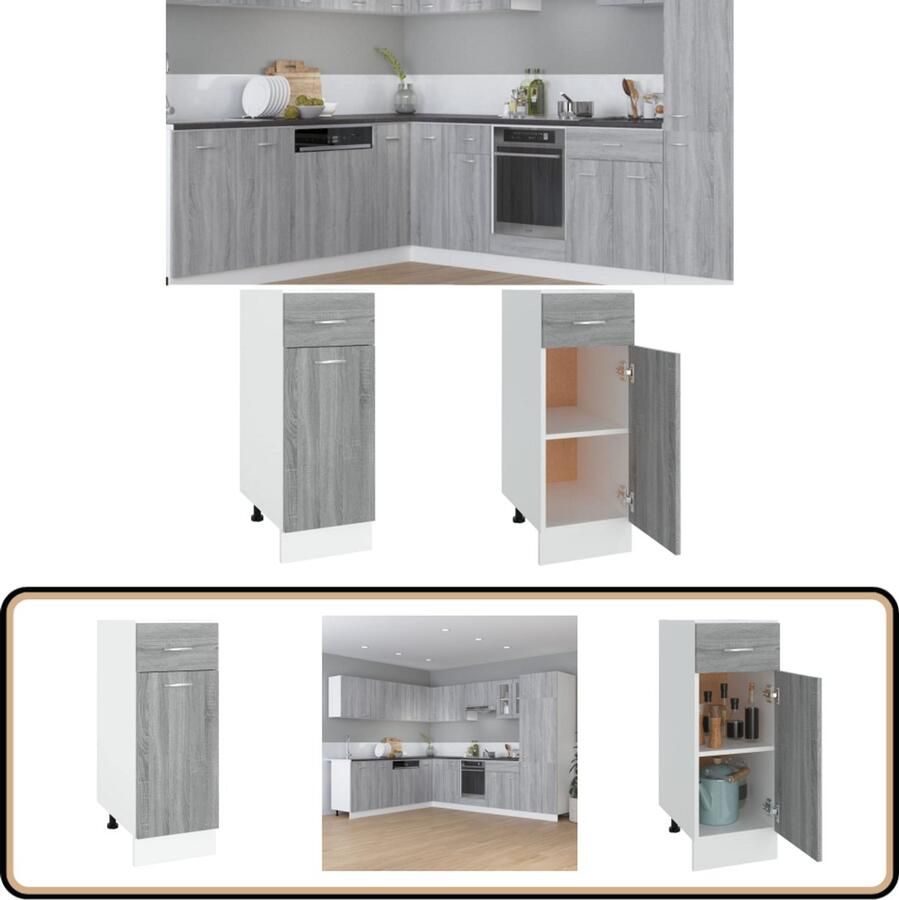 VidaXL Grijze Onderkast Onderkasten Onderkast met lade Lyon 30x46x81 5 cm bewerkt hout grijs sonoma Houten Onderkast Keukenopslag Badkameropslag