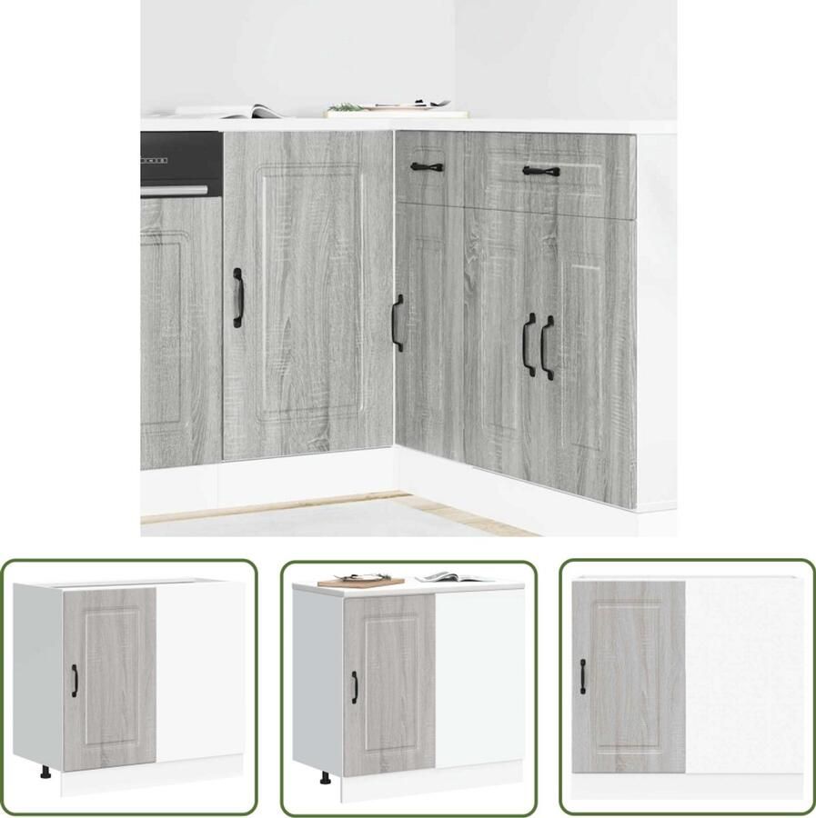 The Living Store Keuken onderkast Kalmar bewerkt hout grijs sonoma eiken Keukenonderkast Houten Keukenkast Grijze Keukenkast Sonoma Eiken Opslagruimte Keuken