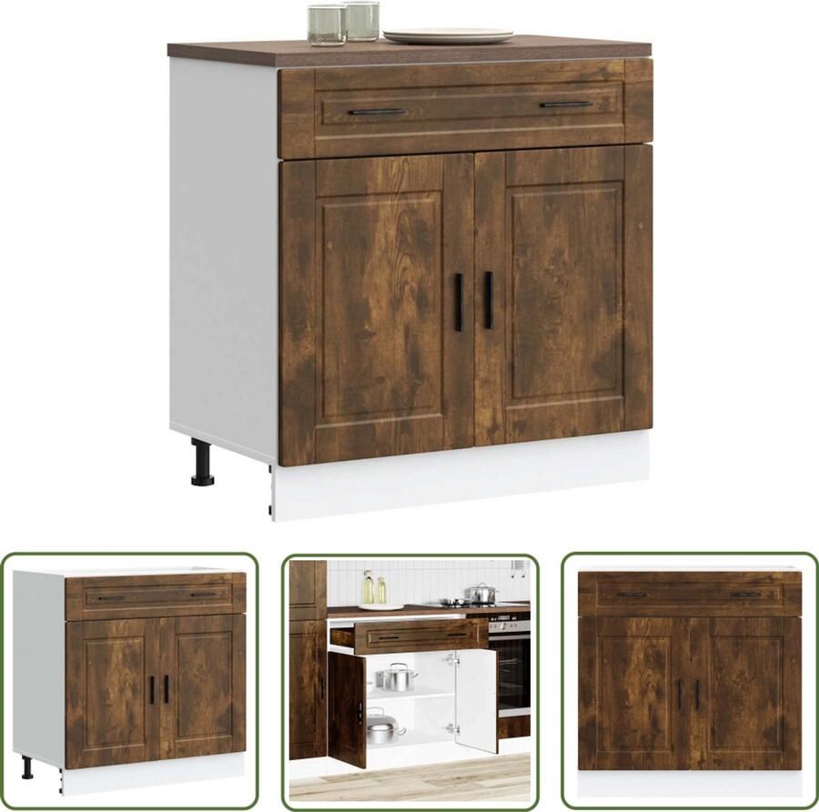 VidaXL Keuken onderkast Porto bewerkt hout gerookt eikenkleurig Keuken Kast Onderkast Keukenopslag Bewerkt Hout Roestvrijstalen Handgreep