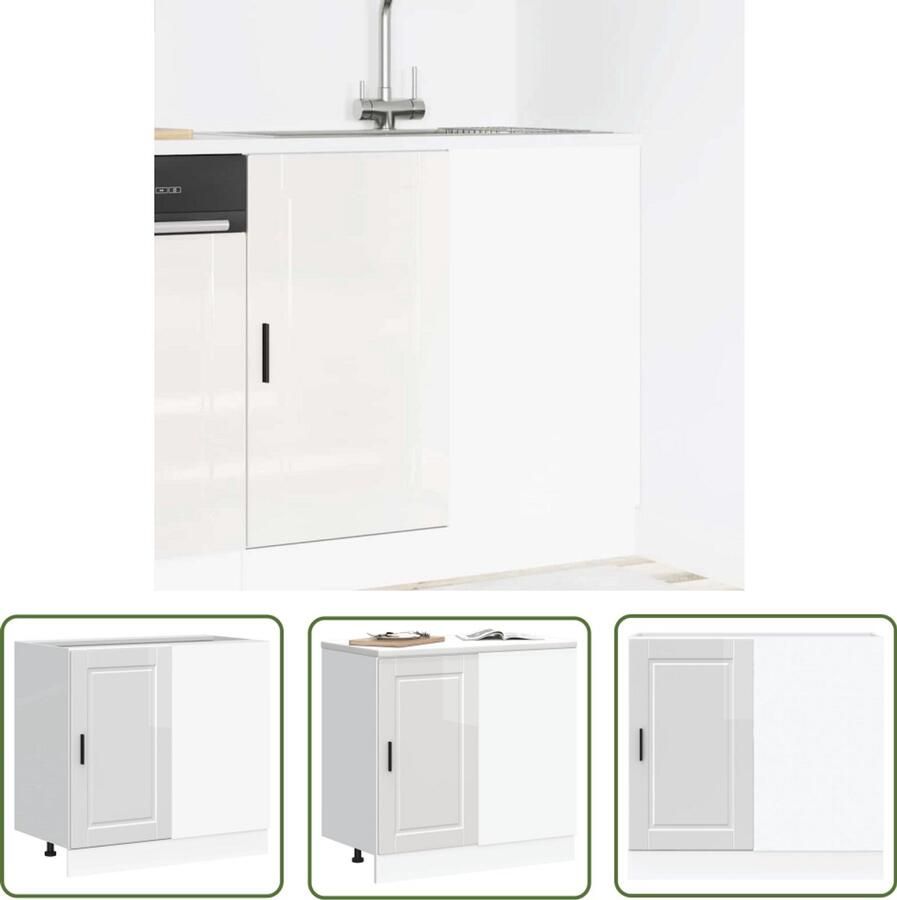 The Living Store Keuken onderkast Porto bewerkt hout hoogglans wit Keukenonderkast Houten Keuken Opslagruimte Keuken Kookeiland Witte Keuken