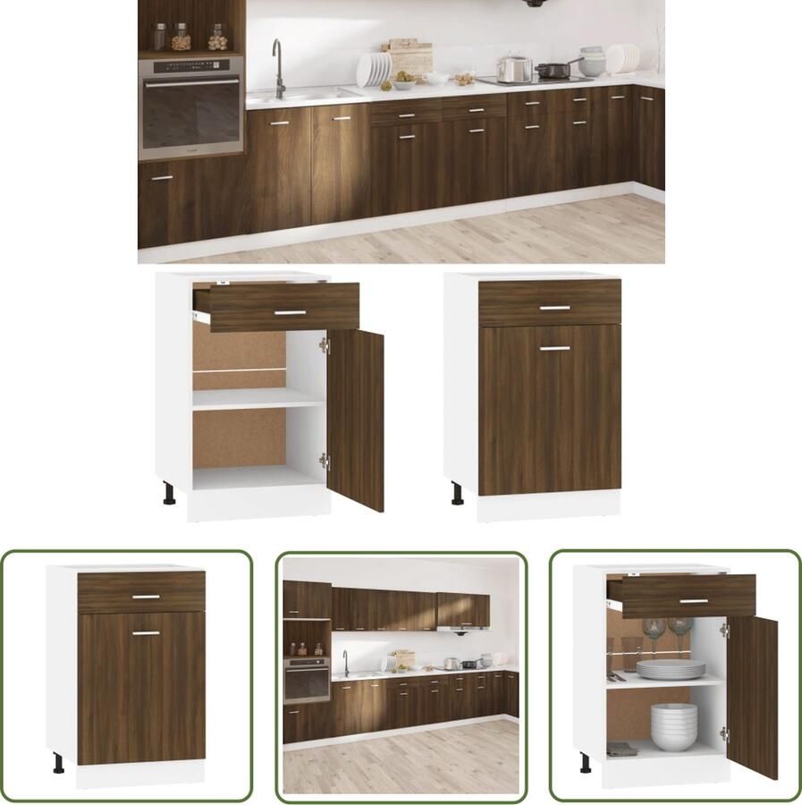 The Living Store Onderkast met lade 50x46x81 5 cm bewerkt hout bruin eikenkleur Keukenkast Onderkast Lades Bergruimte Houten Kast