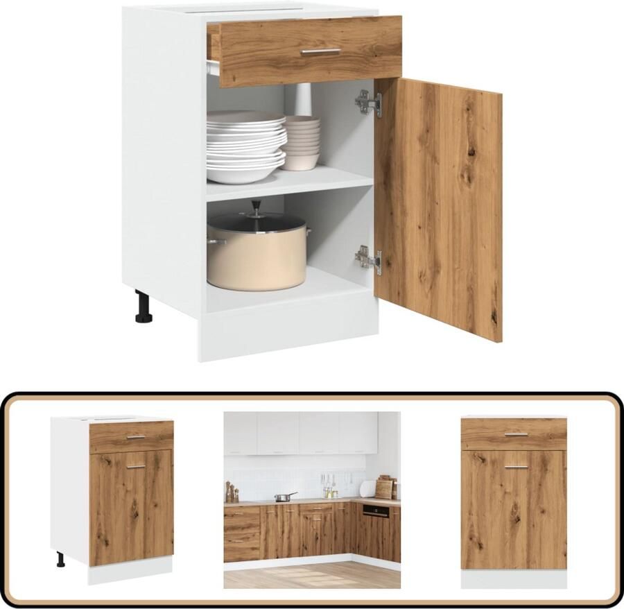 VidaXL Onderkast Lade 50x46x81 5 cm Eiken Onderkasten Keukenkasten Houten Kast Opslagoplossing Keukenorganisatie