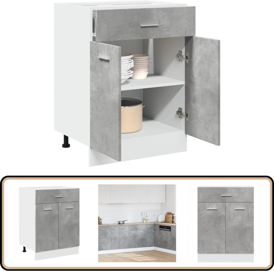 VidaXL Onderkast Lade 60x46x81 5 cm Betongrijs Keukenonderkast Ladekast Opslagruimte Houten Kast Beton Grijs