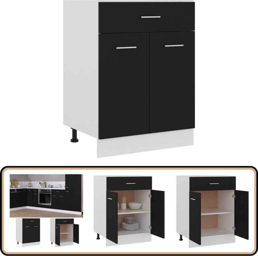 VidaXL Onderkast Lade 60x46x81 5 cm Bewerkt Hout Zwart Keukenopbergkast Lades Houten Kast Zwarte Kast Kookeiland Opslag