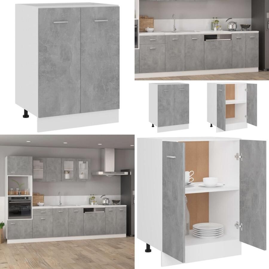 VidaXL Onderkast Lyon 60x46x81 5 cm bewerkt hout betongrijs Onderkast Onderkasten Keukenkast Keukenkasten