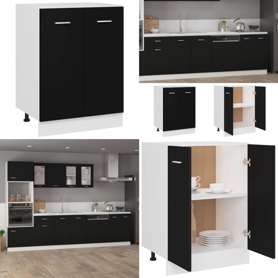 VidaXL Onderkast Lyon 60x46x81 5 cm bewerkt hout zwart Onderkast Onderkasten Keukenkast Keukenkasten