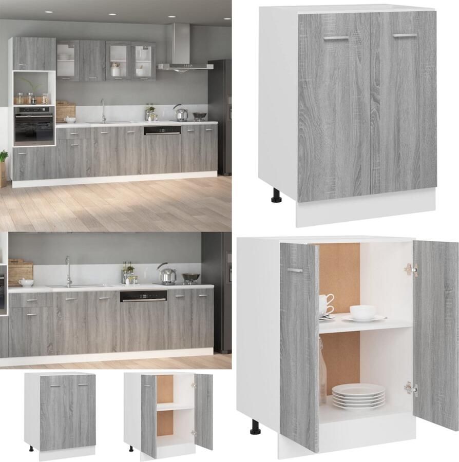 VidaXL Onderkast 60x46x81 5 cm bewerkt hout grijs sonoma eikenkleurig Onderkast Onderkasten Keukenkast Keukenkastje
