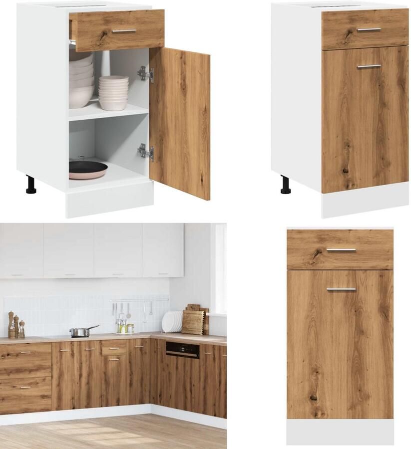 VidaXL Onderkast met lade 40x46x81 5 cm bewerkt hout artisanaal eiken Ladekast Ladekasten Onderkast Onderladekast