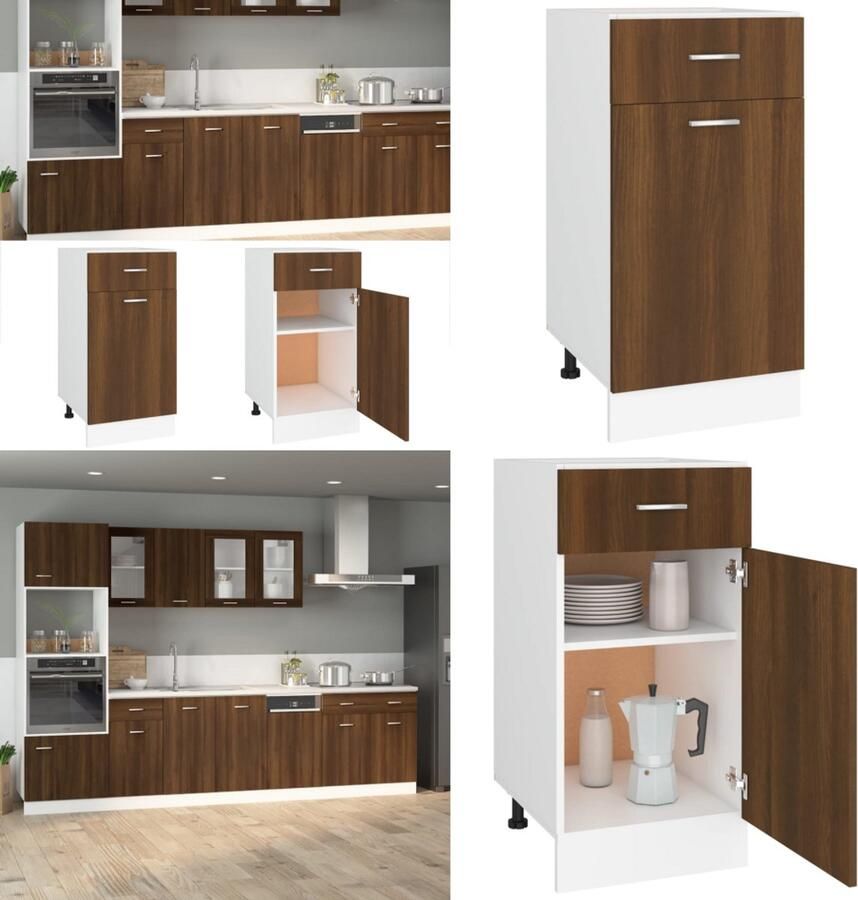VidaXL Onderkast met lade 40x46x81 5 cm bewerkt hout bruin eikenkleur Ladekast Ladekasten Onderkast Onderladekast