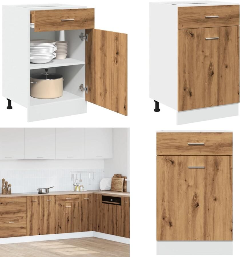 VidaXL Onderkast met lade 50x46x81 5 cm bewerkt hout artisanaal eiken Ladekast Ladekasten Onderkast Onderladekast
