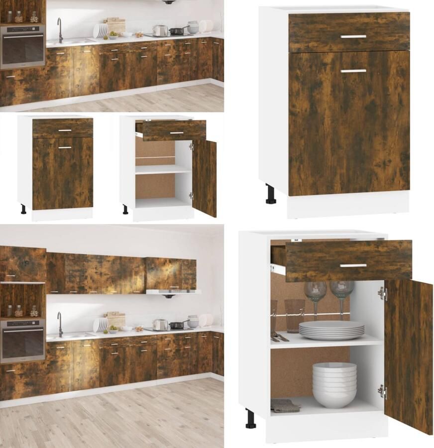 VidaXL Onderkast met lade 50x46x81 5 cm bewerkt hout gerookt eiken Ladekast Ladekasten Onderkast Onderladekast