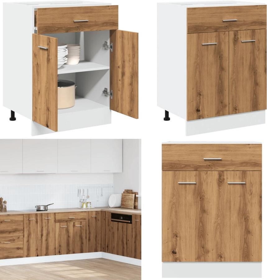 VidaXL Onderkast met lade 60x46x81 5 cm bewerkt hout artisanaal eiken Ladekast Ladekasten Onderkast Onderladekast