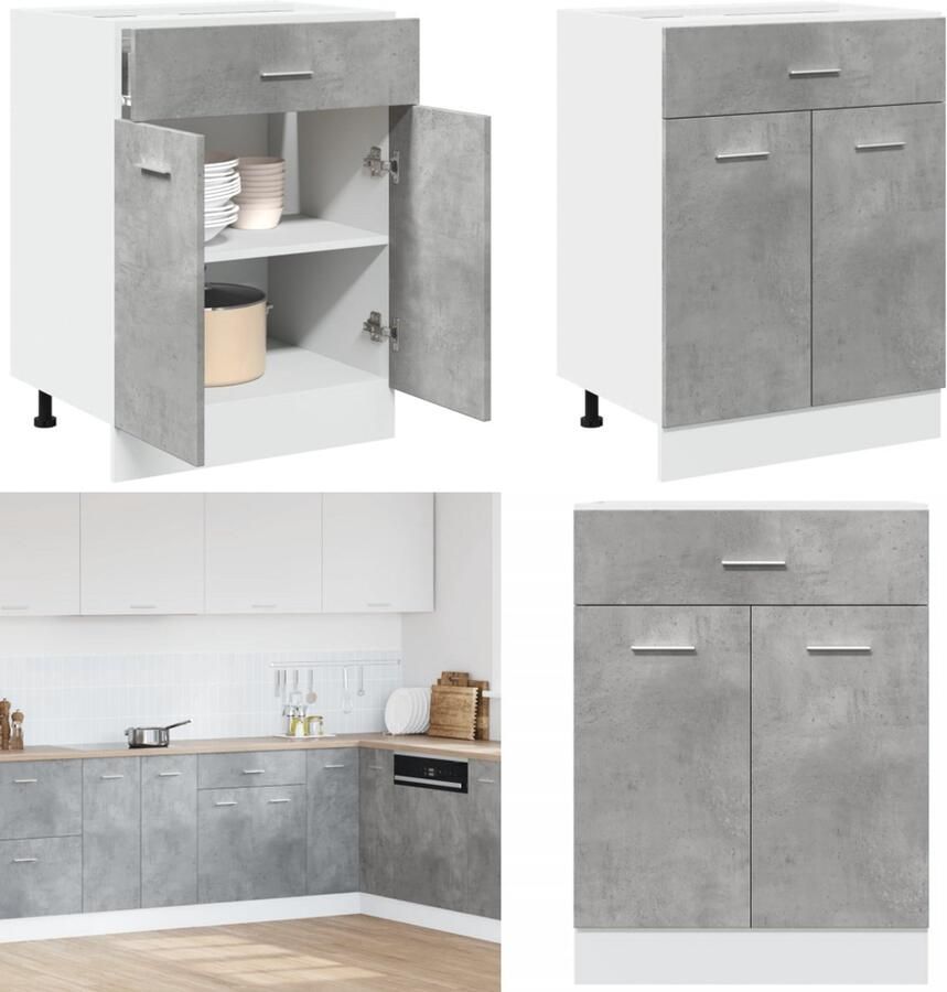 VidaXL Onderkast met lade 60x46x81 5 cm bewerkt hout betongrijs Ladekast Ladekasten Onderkast Onderladekast