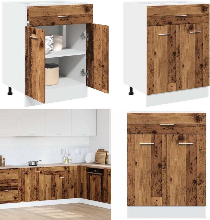 VidaXL Onderkast met lade 60x46x81 5 cm bewerkt hout oud houtkleurig Ladekast Ladekasten Onderkast Onderladekast